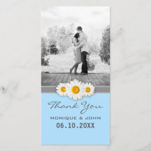 Soft Blue Floral Wedding Daisies Thank You Card