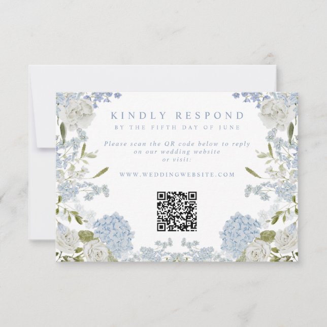 Soft Blue Floral Wedding RSVP Card (Front)