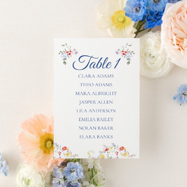 Soft Blue Floral Wedding Seating Chart Card (Creator Uploaded)