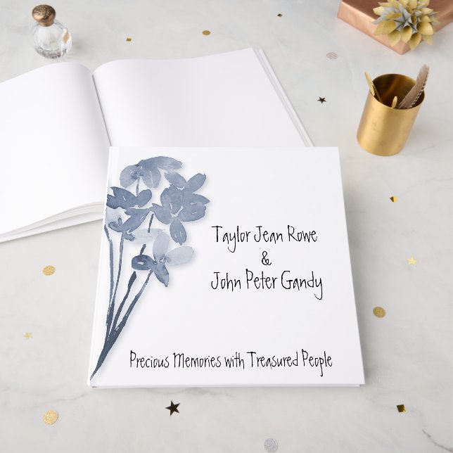 Soft Blue Flower Wedding Guest Book (Front Open)