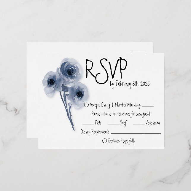Soft Blue Flower Wedding RSVP Card (Front/Back)
