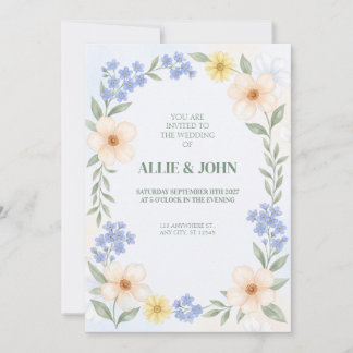 Soft Blue Forget-Me-Not Peach Wedding Invitation