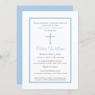 Soft Blue Frame First Communion Invitation