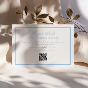 Soft Blue Frame Wedding QR Code RSVP Card