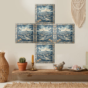 Soft Blue French Toile Beige Flowers Cottagecore  Tile
