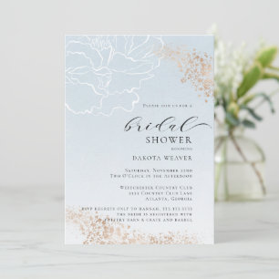 Soft Blue Gold Floral Bridal Shower Invitation
