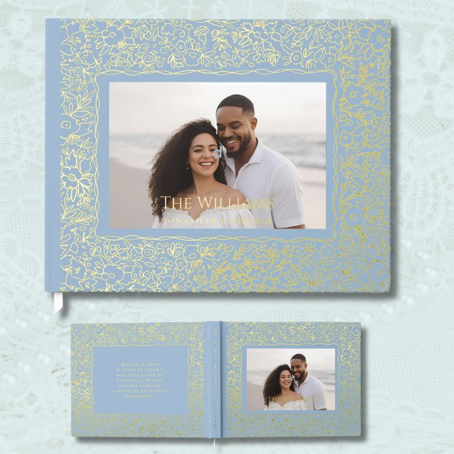 Soft Blue Gold Foil Wedding Guestbooks Beach (Creator Uploaded)