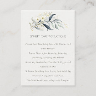 Soft Blue Gold Leafy Botanical Jewellery Care Business Card
