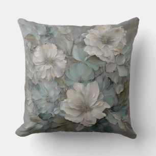 Soft Blue Gray Sage Farmhouse Floral Cushion