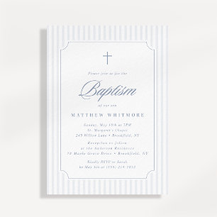Soft Blue-Gray Striped Baptism Invitation