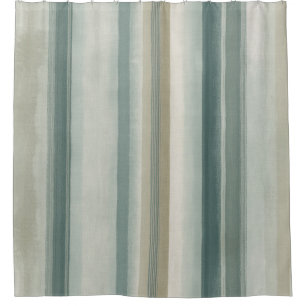 Soft Blue Green Light Teal Beige Weathered Stripe Shower Curtain