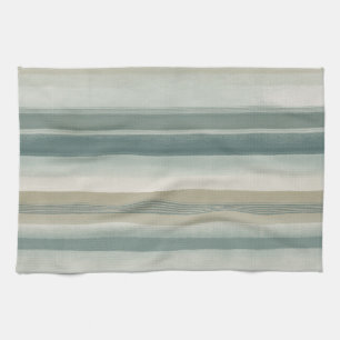 Soft Blue Green Light Teal Beige Weathered Stripe Tea Towel