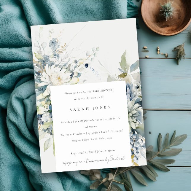 Soft Blue Green Succulent Floral Baby Shower Invitation (Creator Uploaded)