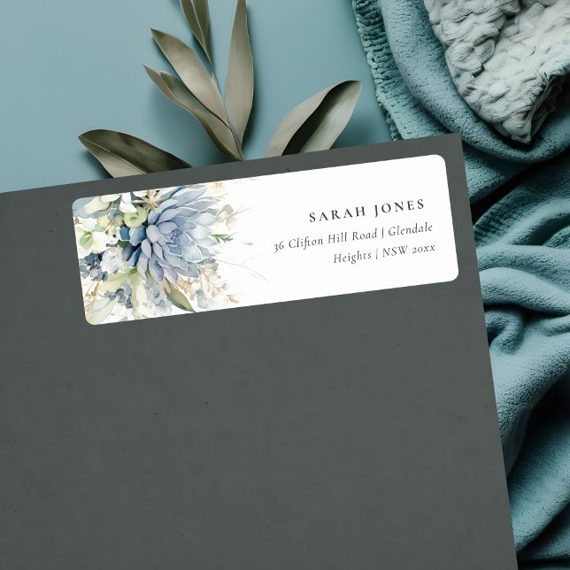 Soft Blue Green Succulent Floral Botanical Address (Creator Uploaded)