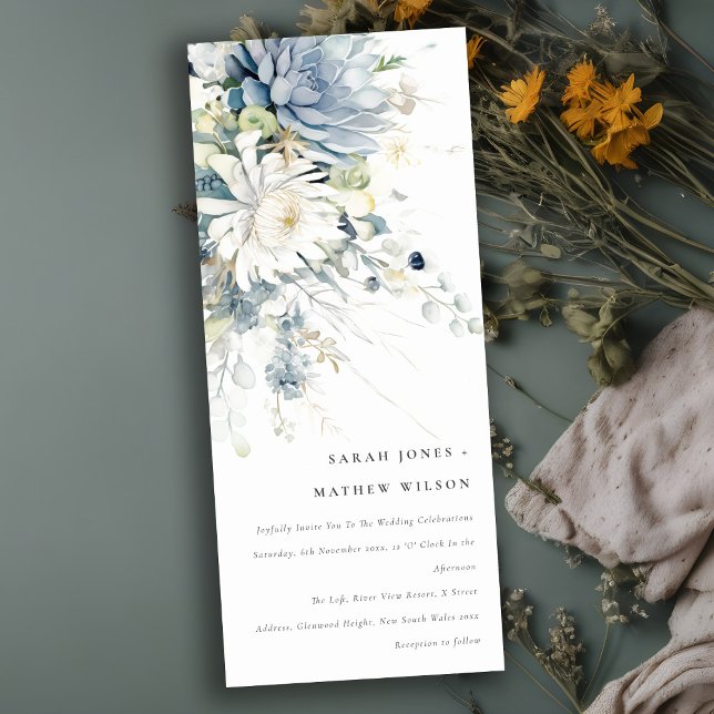 Soft Blue Green Succulent Floral Botanical Wedding Invitation (Creator Uploaded)