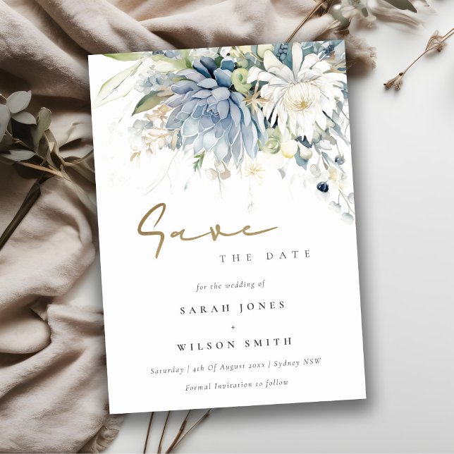 Soft Blue Green Succulent Floral Botanical Wedding Save The Date (Creator Uploaded)