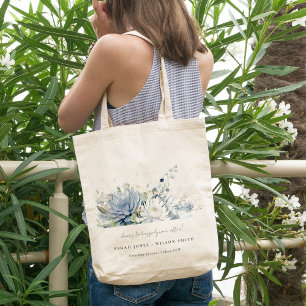 Soft Blue Green Succulent Floral Botanical Wedding Tote Bag