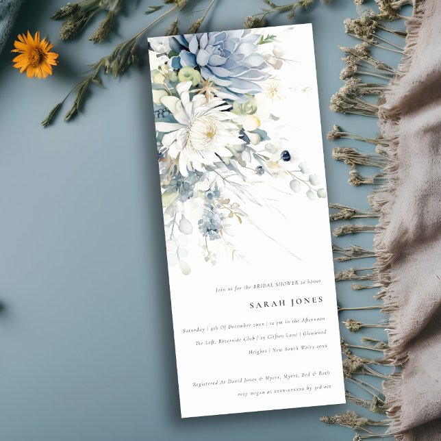 Soft Blue Green Succulent Floral Bridal Shower Invitation (Creator Uploaded)
