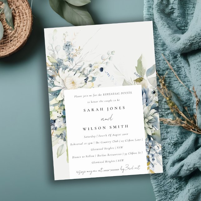 Soft Blue Green Succulent Floral Rehearsal Dinner Invitation (Creator Uploaded)