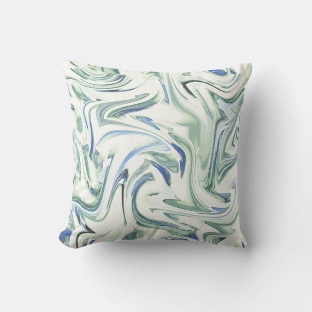 Soft Blue Green Watercolor Swirl Abstract Cushion (Front)