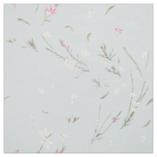 Soft Blue Grey Gaura Watercolor Floral Fabric