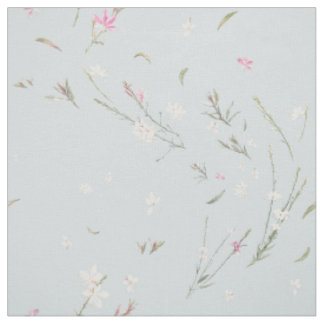 Soft Blue Grey Gaura Watercolor Floral Fabric