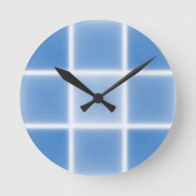 Soft Blue Grid Tile Pattern Round Clock (Front)