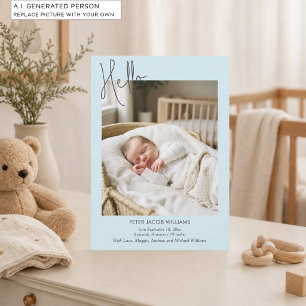 Soft Blue Hello Baby Photo Birth  Announcement
