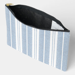 Soft Blue Herringbone Fern Striped Pattern Accessory Pouch