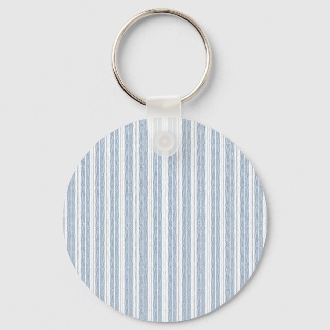 Soft Blue Herringbone Fern Striped Pattern Key Ring (Front)