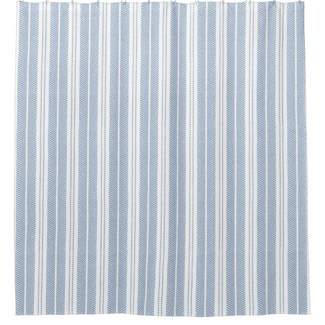 Soft Blue Herringbone Fern Striped Pattern Shower Curtain (Front)