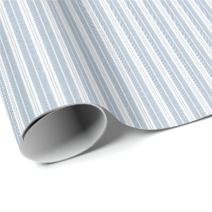 Soft Blue Herringbone Fern Striped Pattern Wrapping Paper