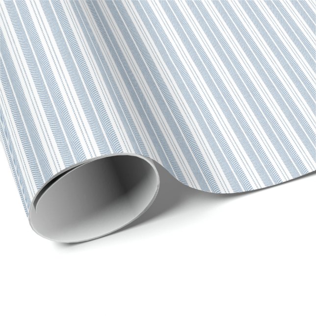 Soft Blue Herringbone Fern Striped Pattern Wrapping Paper (Roll Corner)