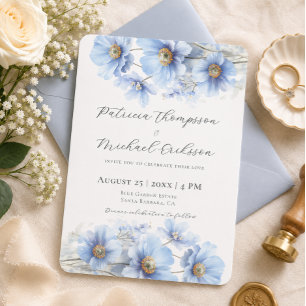 Soft Blue Himalayan Poppy Flower Garden Wedding Invitation