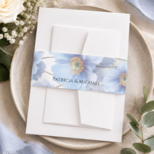 Soft Blue Himalayan Poppy Flower Garden Wedding Invitation Belly Band