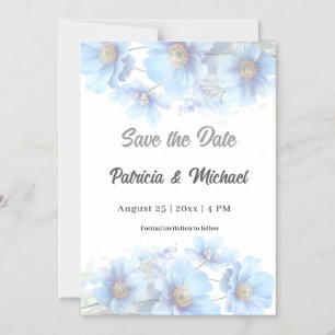 Soft Blue Himalayan Poppy Flower Garden Wedding Magnetic Invitation