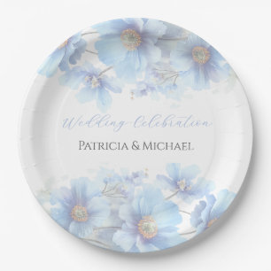 Soft Blue Himalayan Poppy Flower Garden Wedding Paper Plate