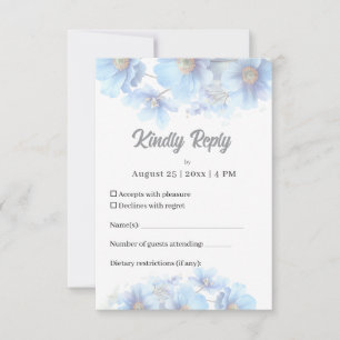 Soft Blue Himalayan Poppy Flower Garden Wedding  RSVP Card