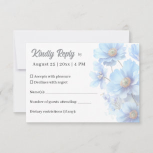 Soft Blue Himalayan Poppy Flower Garden Wedding  RSVP Card