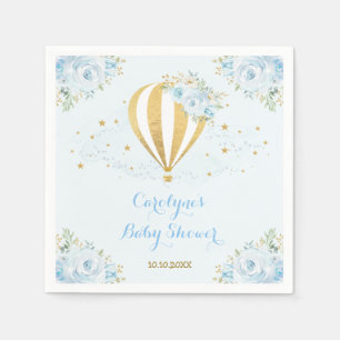 Soft Blue Hot Air Balloon Adventure Baby Shower Napkin