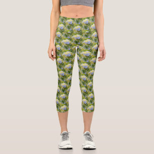 Soft Blue Hydrangea Flower Nature Pattern       Capri Leggings
