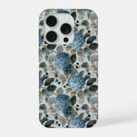 Soft Blue Hydrangea Grey Floral Pattern