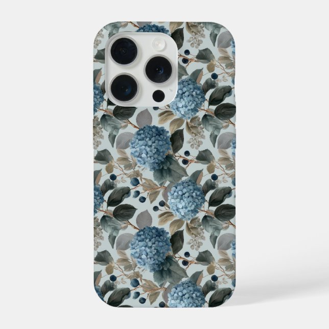 Soft Blue Hydrangea Grey Floral Pattern iPhone Case (Back)