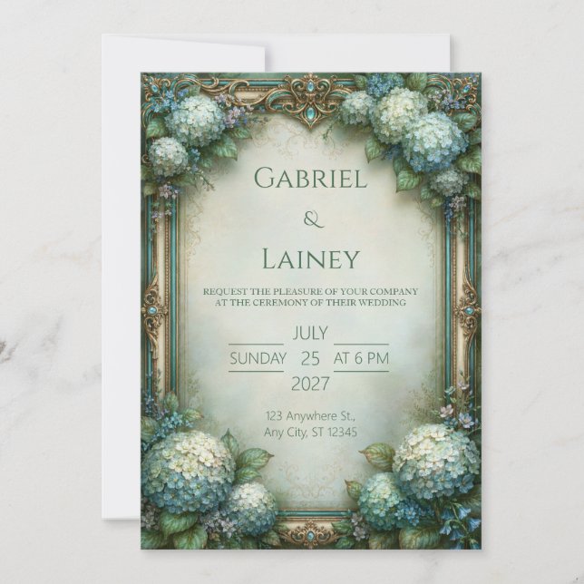 Soft Blue Hydrangea Wedding Invitation (Front)