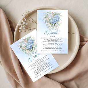 Soft Blue Hydrangeas Gold Wedding Details Card