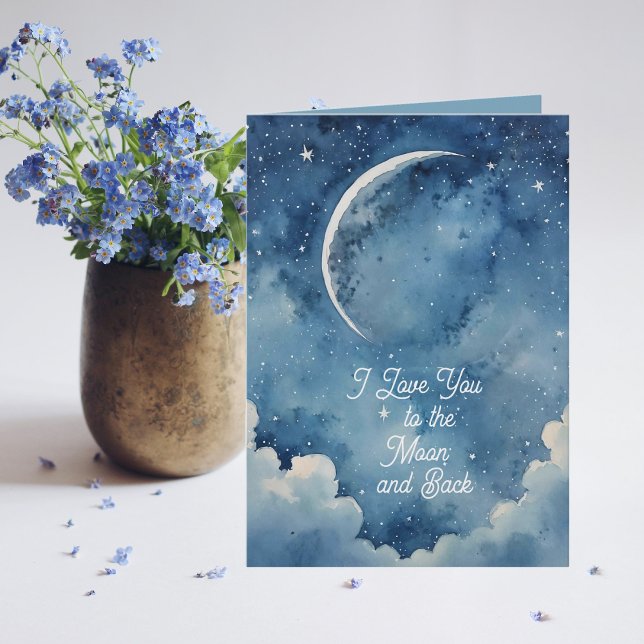 Soft Blue I love you to the Moon Any Occasion Card (Say "I love you" with this any occasion card that's perfect for an anniversary or Valentine's Day. )