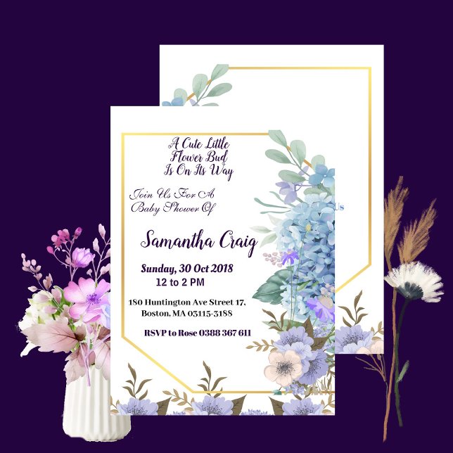 Soft Blue Little Flower Bud Hydrangea Baby Shower Invitation (Soft Blue Little Flower Bud Hydrangea Baby Shower Invitation)