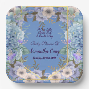 Soft Blue Little Flower Bud Hydrangea Baby Shower Paper Plate