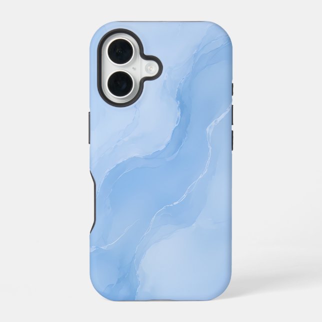 Soft Blue Marble Abstract Pattern iPhone 16 Case (Back)