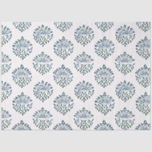 Soft Blue Medallion Block Print, White Tissue Paper